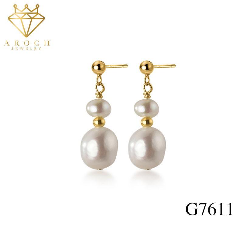 Khuyên tai bạc Ý s925 phong cách Retro gắn ngọc G7611 - AROCH Jewelry