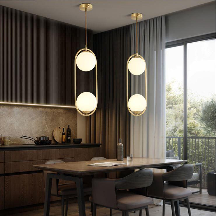 Combo đèn thả ZATEM chao thủy tinh địa cầu, khung mạ vàng hình Elip 2 đầu độc đáo - kèm bóng LED chuyên dụng .