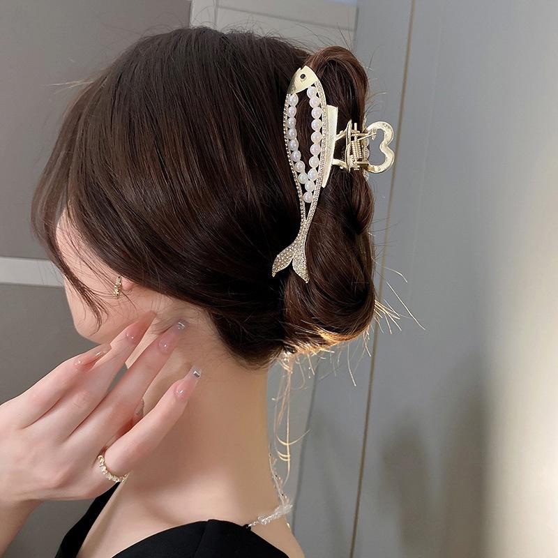 Kẹp Tóc Càng Cua Kim Loại Hàn Quốc Hình Con Cá Đính Ngọc Siêu Sang Chảnh Kẹp Tóc Đi Chơi Đi Tiệc Mainia Shop