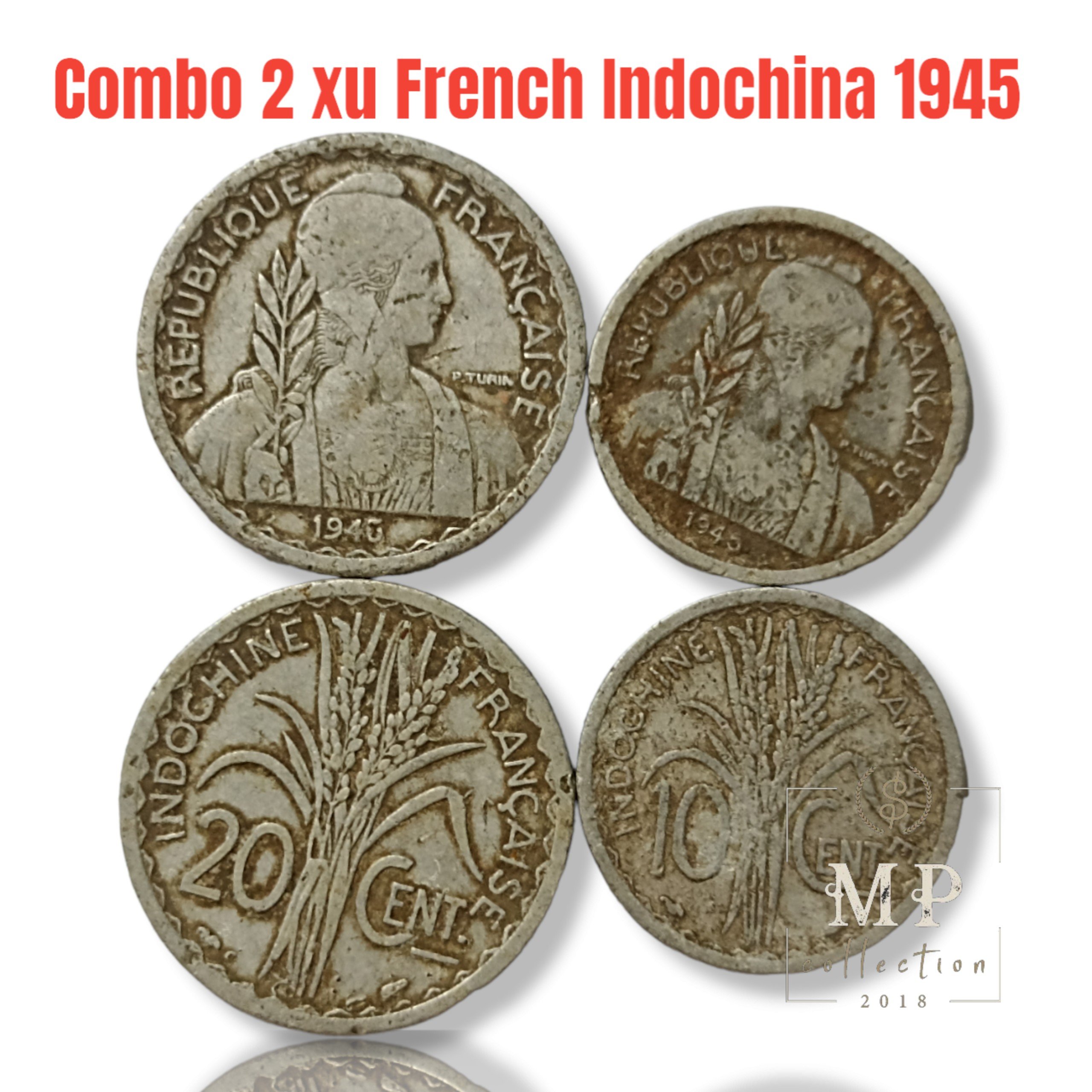 Combo 2 xu French Indochina 1945