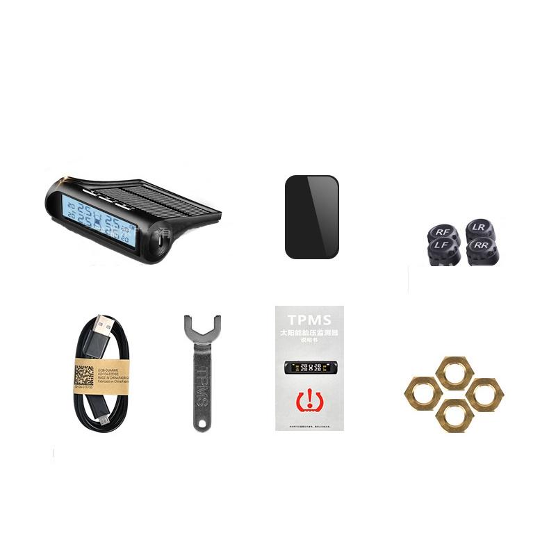 Cảm biến áp suất lốp ô tô XETABON- TPMS van gắn ngoài pin sạc năng lượng mặt trời, màn hình đen trắng BH 12T