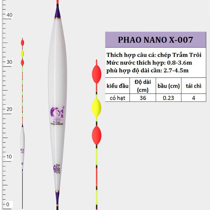phao câu - Phao câu cá NaNo , màu sắc đẹp X001-X008 8 cỡ đầy đủ thông số PK-2