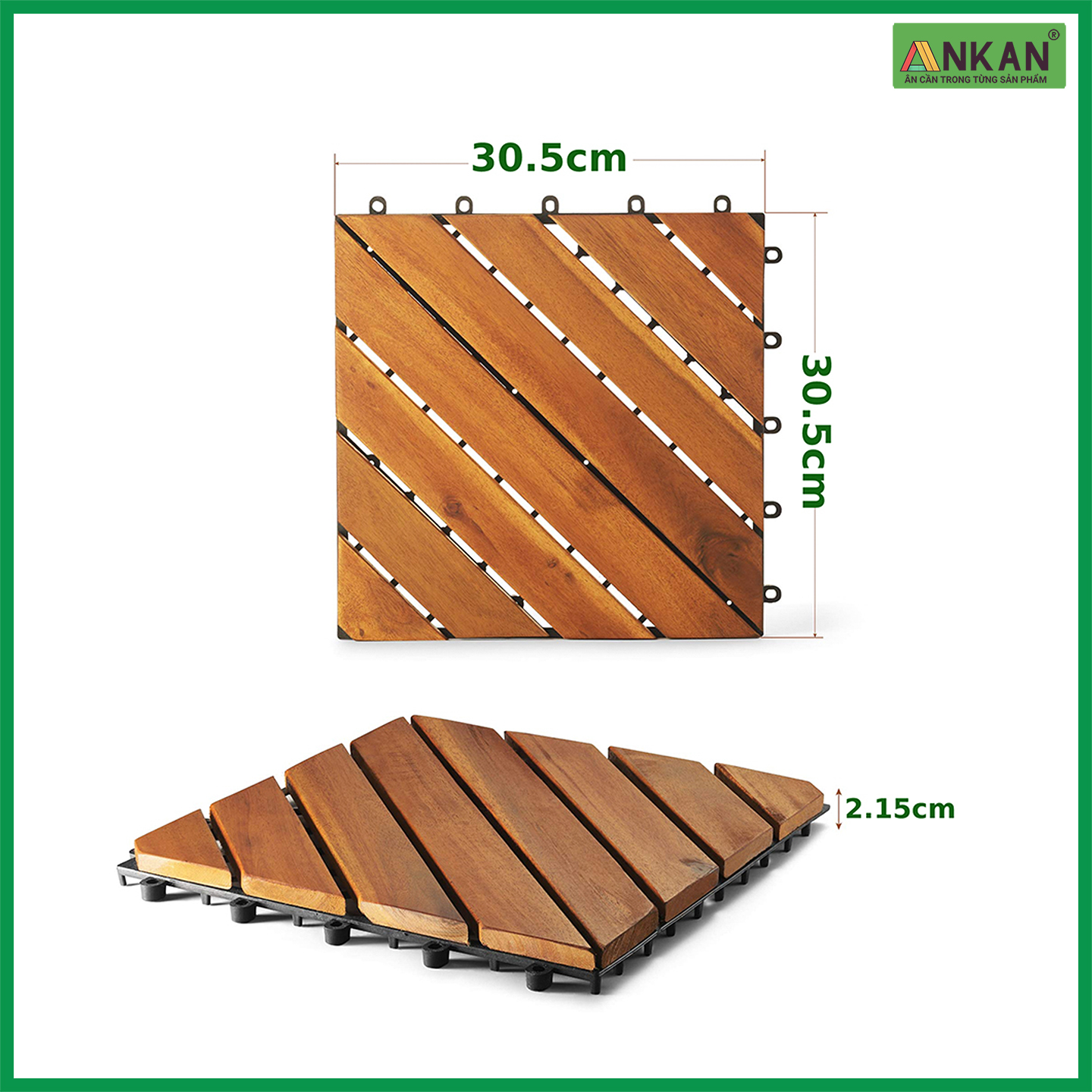Sàn Gỗ Lót Ban Công Thương Hiệu ANKAN Màu Nâu Vàng Nan Hoa, Vỉ Gỗ Lót Sàn Dùng Để Lót Sân Vườn, Nhà Tắm, Phòng Spa, Có Phủ PU, Siêu Bền, Chống Thấm, Chống Trơn Trượt, Tiêu Chuẩn Xuất Khẩu