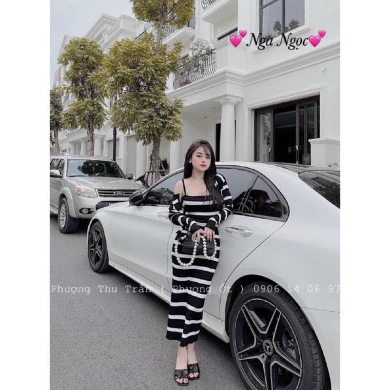 Set len váy 2 dây body kèm áo choàng len nhẹ nhàng hàng QC