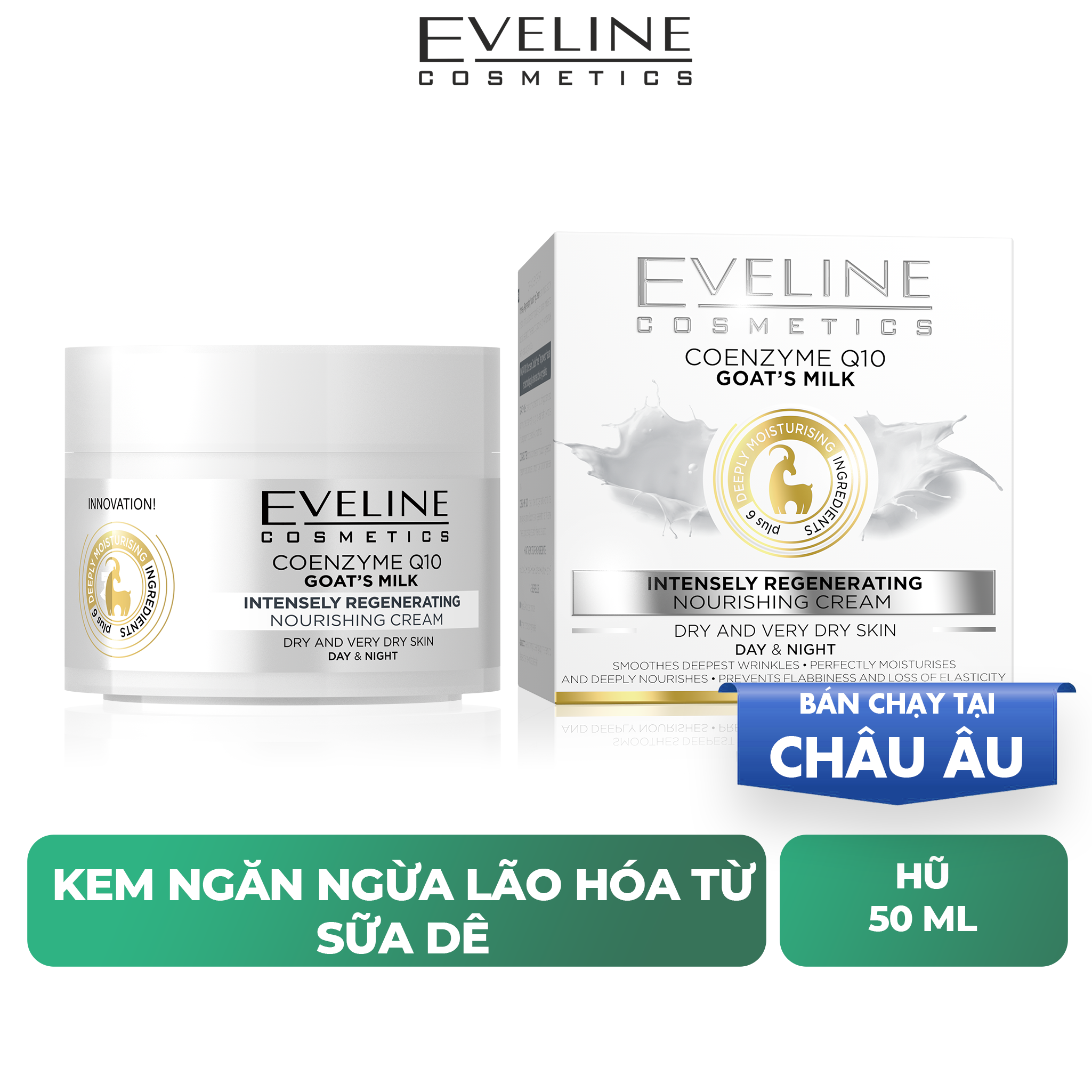 Kem hỗ trợ ngăn ngừa lão hóa và mịn da dành da khô và rất khô từ sữa dê Eveline GOAT'S MILK -  Hũ 50 ml