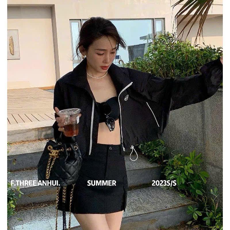 [FREESHIP] Áo Khoác Dù Nữ Phối Phong Cách Form Rộng Dáng Lửng Hàng Xinh Mặc Mát Mẻ Cổ Áo Đẹp Hot trend HTM FASHION - Trắng