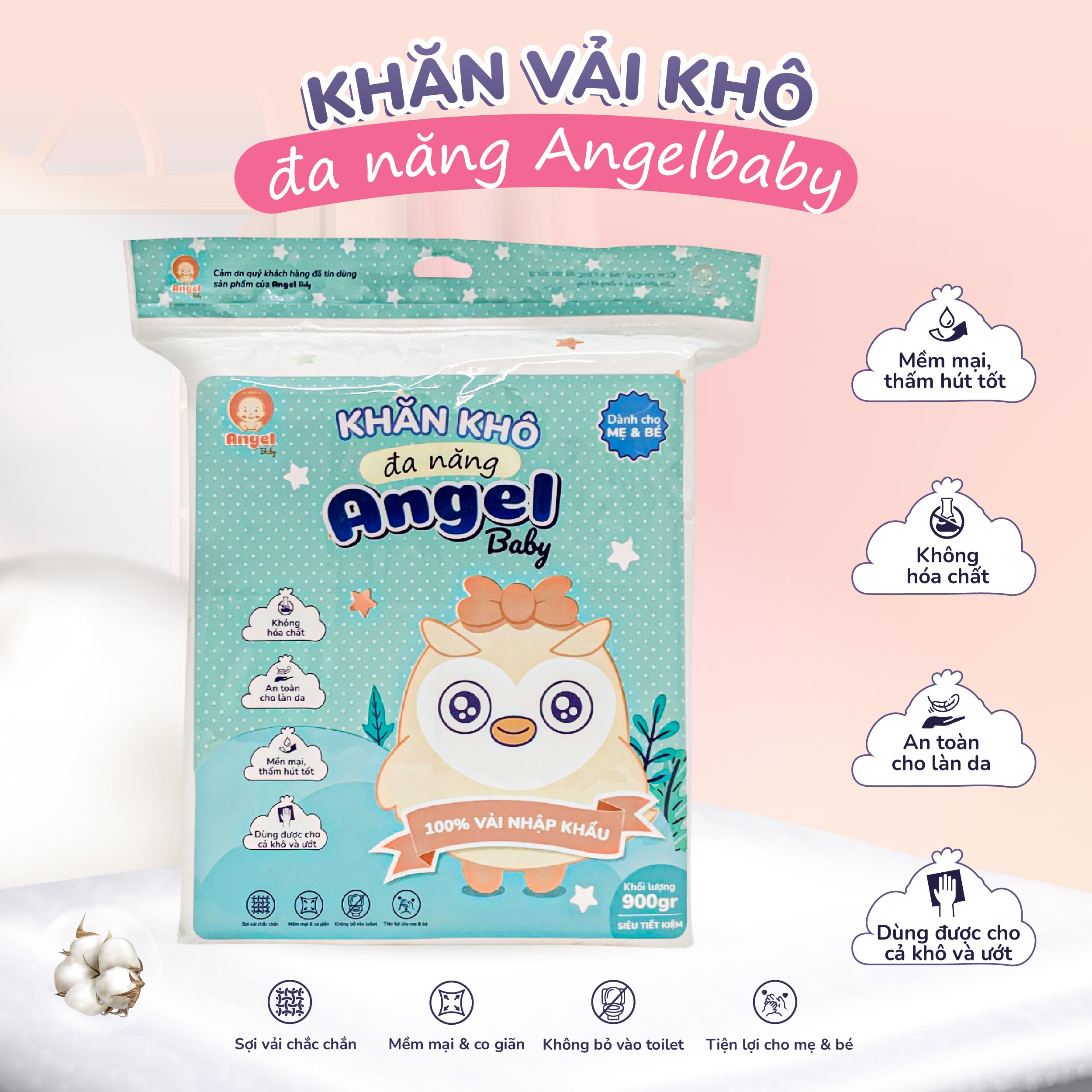 Khăn khô đa năng, khăn lau cho bé, khăn tẩy trang đa năng