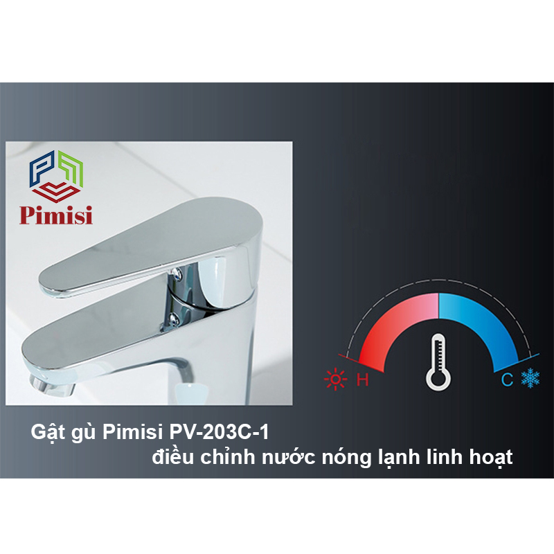 Vòi Lavabo Nóng Lạnh Pimisi PV-203C-1 Đồng Thau Mạ Xi Sáng Bóng, Dùng Cho Chậu Rửa Mặt 1 Lỗ Ở Phòng Tắm - Điều Chỉnh Nước Bằng Gật Gù Gắn Trên Bồn Chậu Rửa Treo Tường Hay Chậu Mặt Bàn Đá, Với Đầy Đủ Phụ Kiện Xi Phông Và Dây Cấp Nước | Hàng Chính Hãng