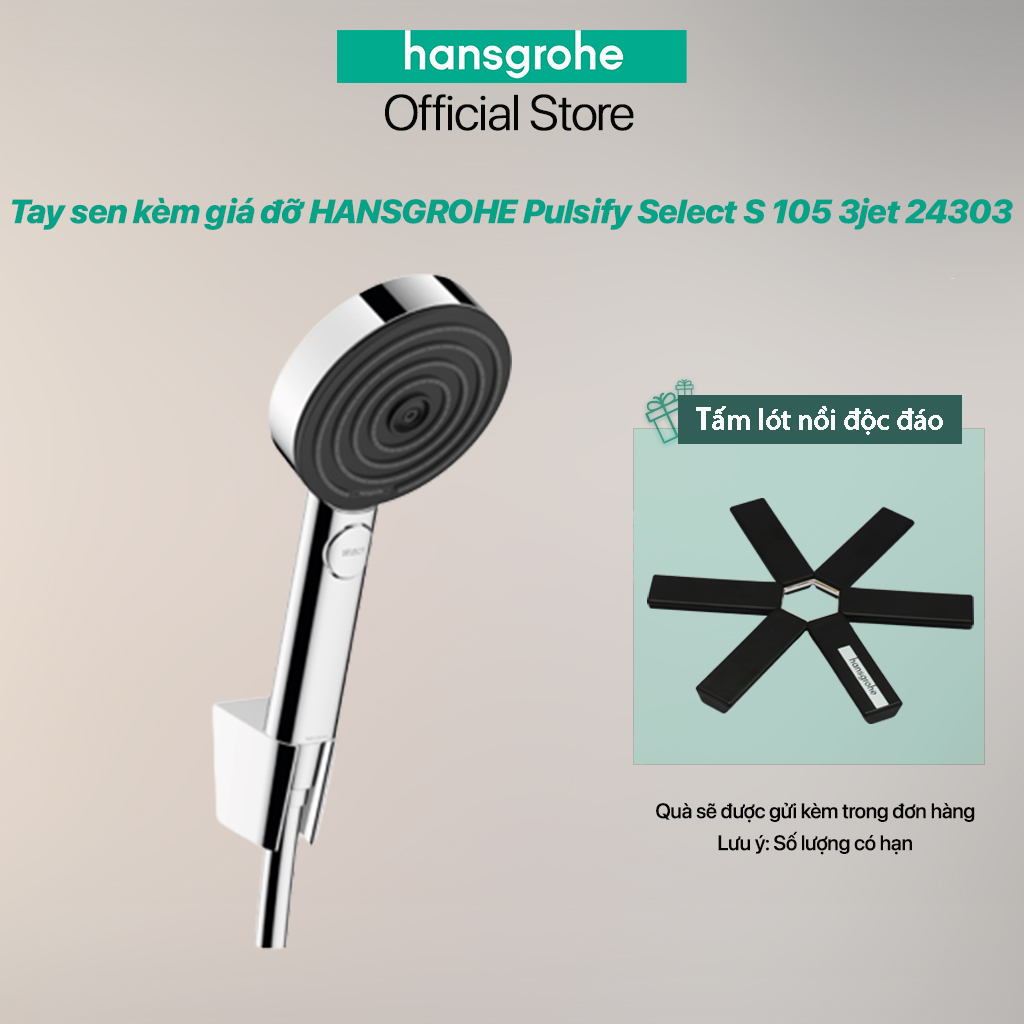 Tay sen kèm giá đỡ hansgrohe Pulsify Select S 105 3jet 24303