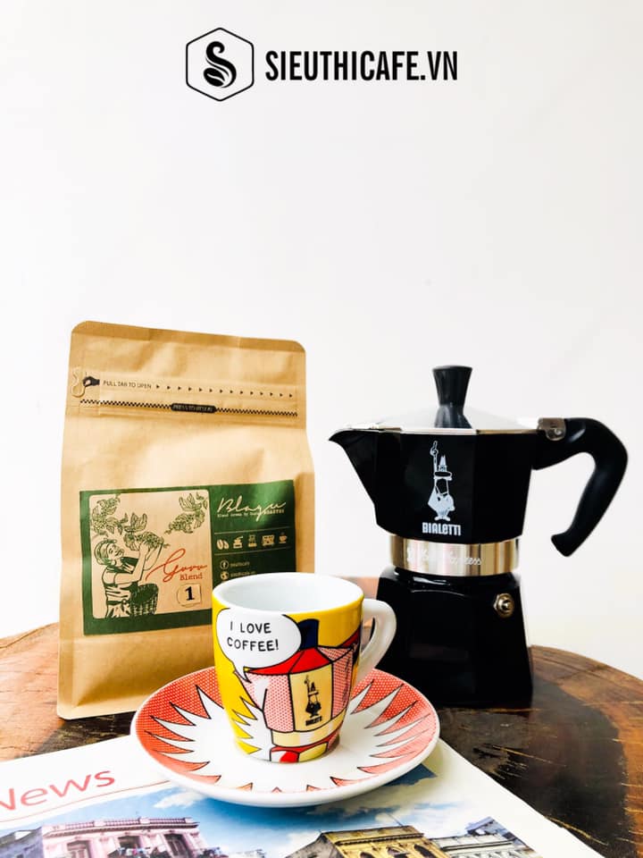 Combo ấm pha cà phê Bialetti Moka Express kèm gói cà phê Blagu Guru Blend 1 ( 250gr )