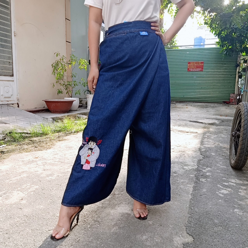 QUẦN VÁY CHỐNG NẮNG TÌNH YÊU - Váy chống nắng dạng quần Jean thêu Họa tiết Tình Yêu Lãng Mạn, Ý Nghĩa