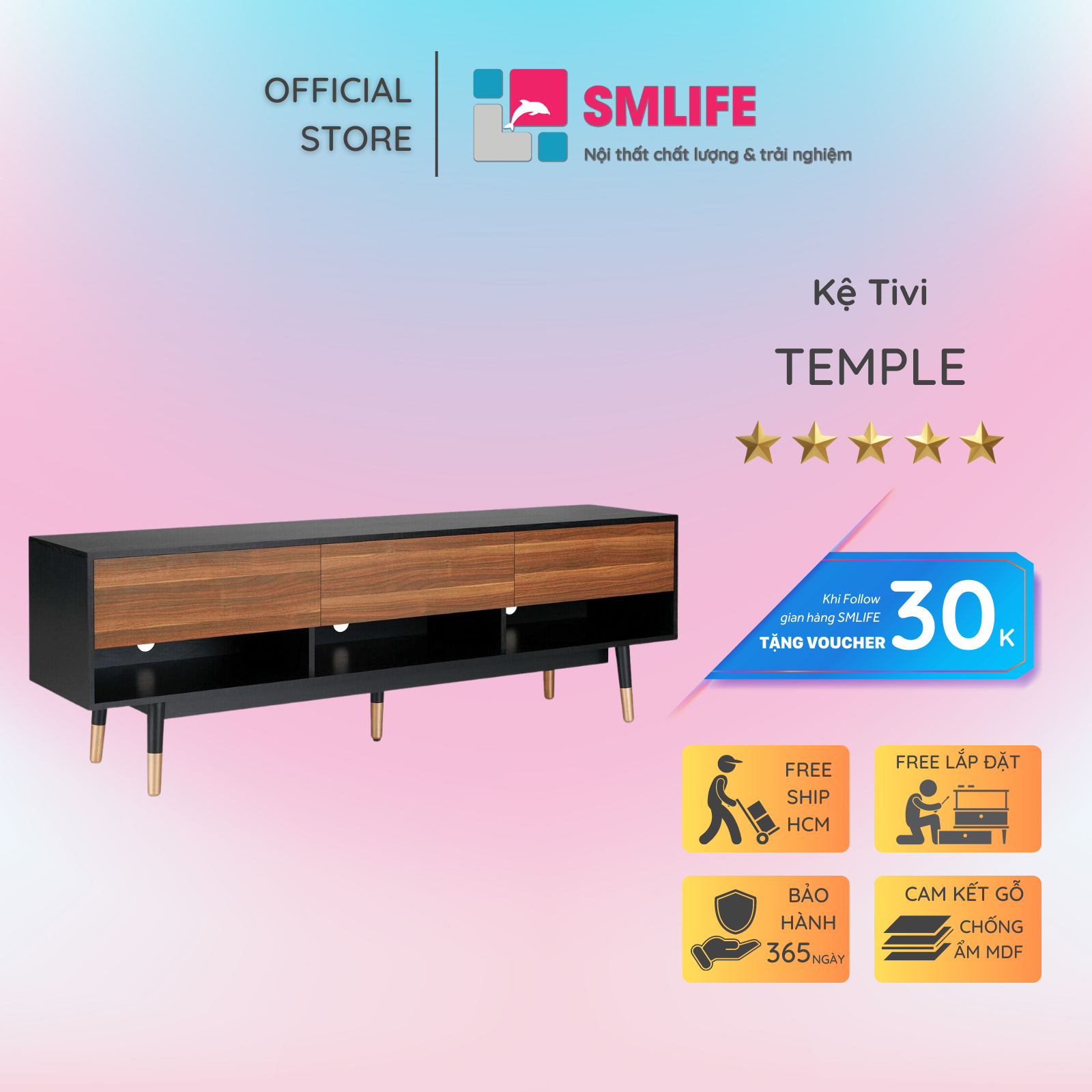 Kệ Tivi gỗ hiện đại SMLIFE Temple | Gỗ MDF dày 17mm chống ẩm | D180xR40xC55cm