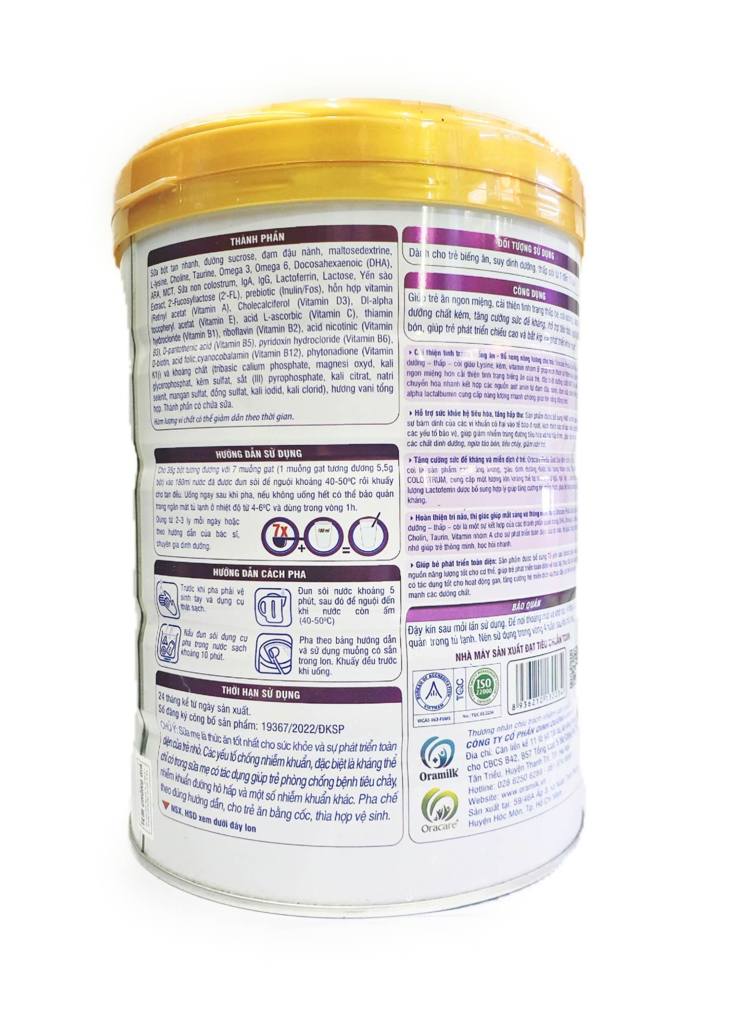Combo 5 lon sữa OraCare Pedia Gold lon 900g - Dinh dưỡng cho trẻ biếng ăn từ 1 - 10 tuổi.