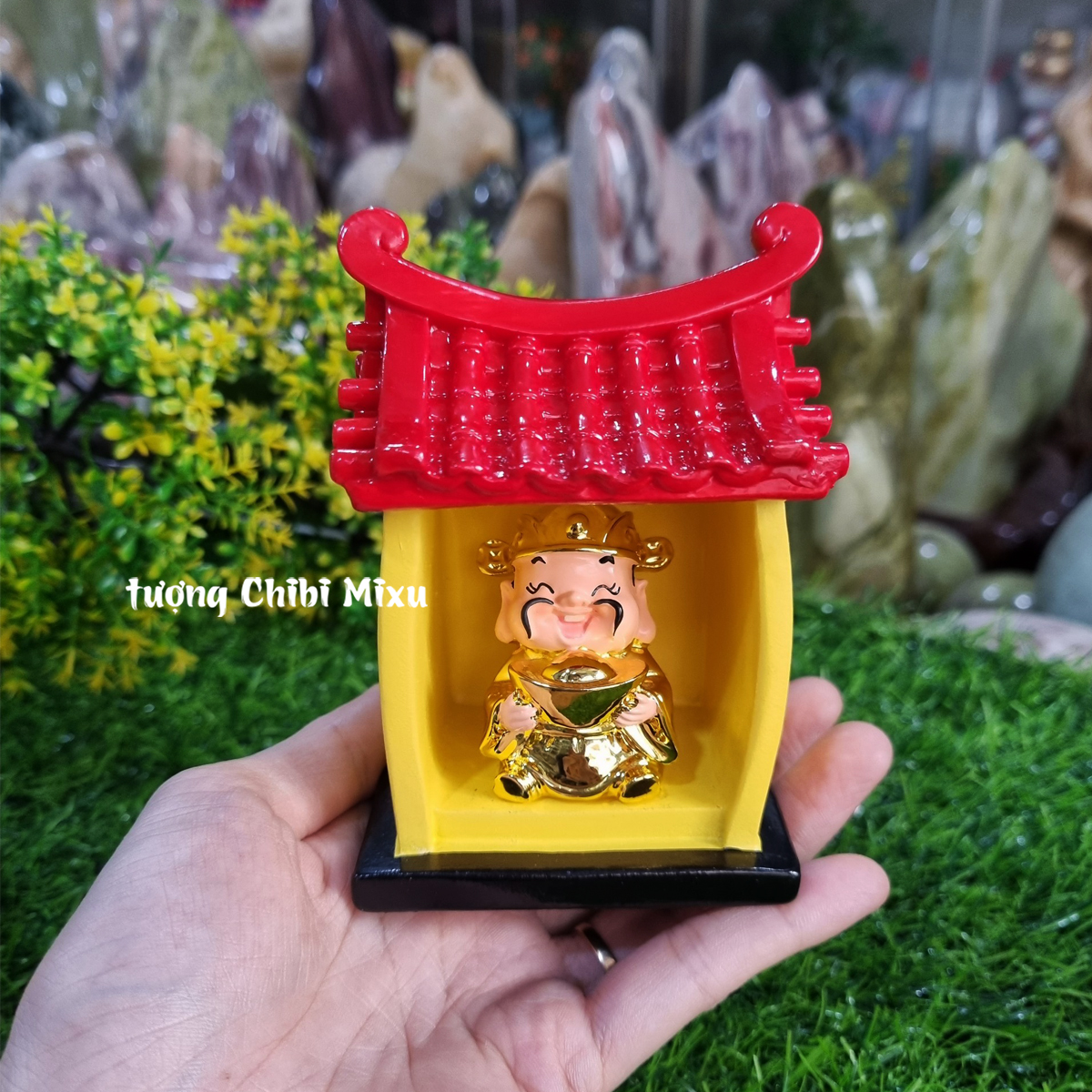 Miếu Thần Tài mini (gồm miếu size lớn + tượng Thần Tài xi 5cm)