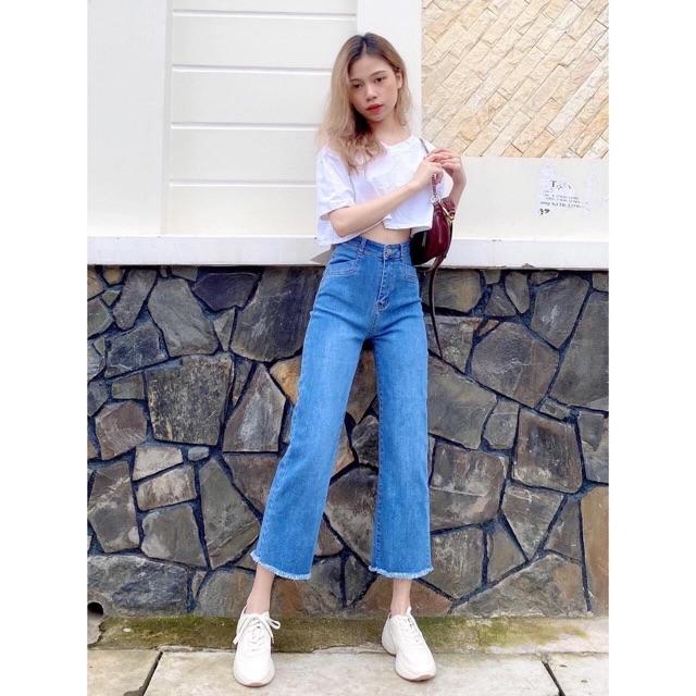JEANS SUÔNG ỐNG ĐỨNG LƯNG SIÊU CAO SIÊU MỀM GIÃN- ảnh thật toàn bộ