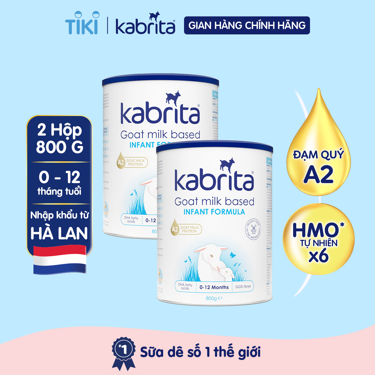 Combo 2 lon Sữa dê Kabrita số 1 cho trẻ từ 0 -12 tháng - Lon 800g