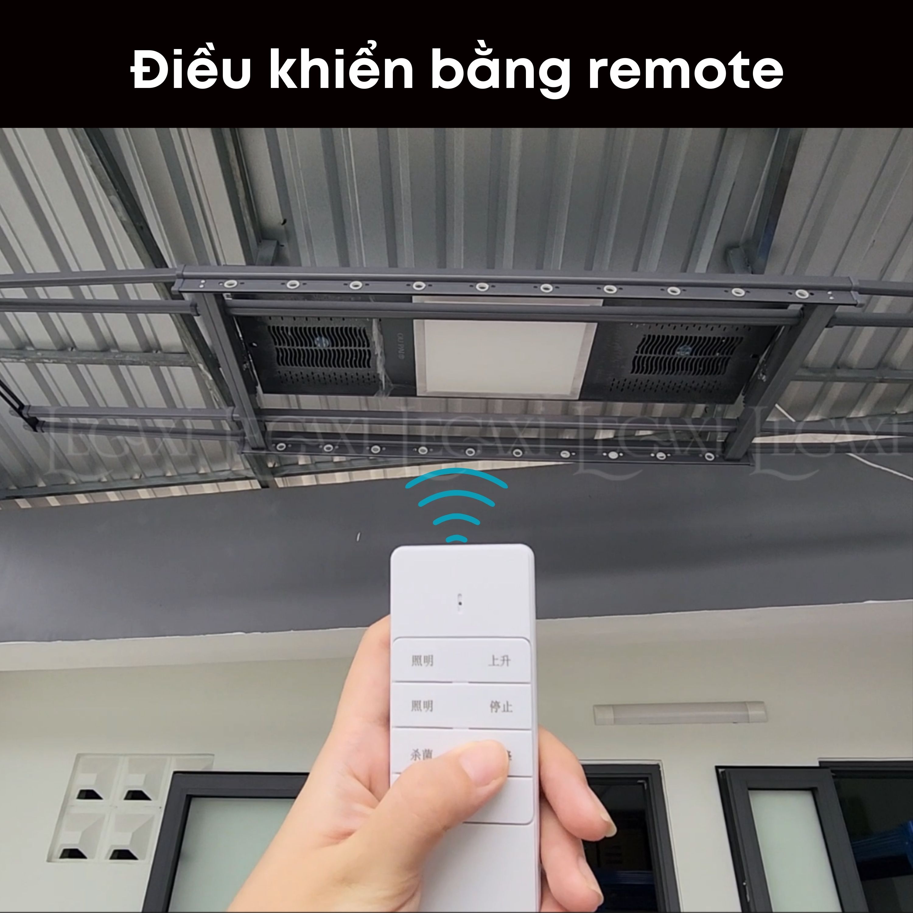 Sào Phơi Đồ Tự Động, Giá Treo Quần Áo Có Quạt Sấy Khô Đèn LED Khử Trùng Tia Cực Tím Remote Gắn Trần Legaxi