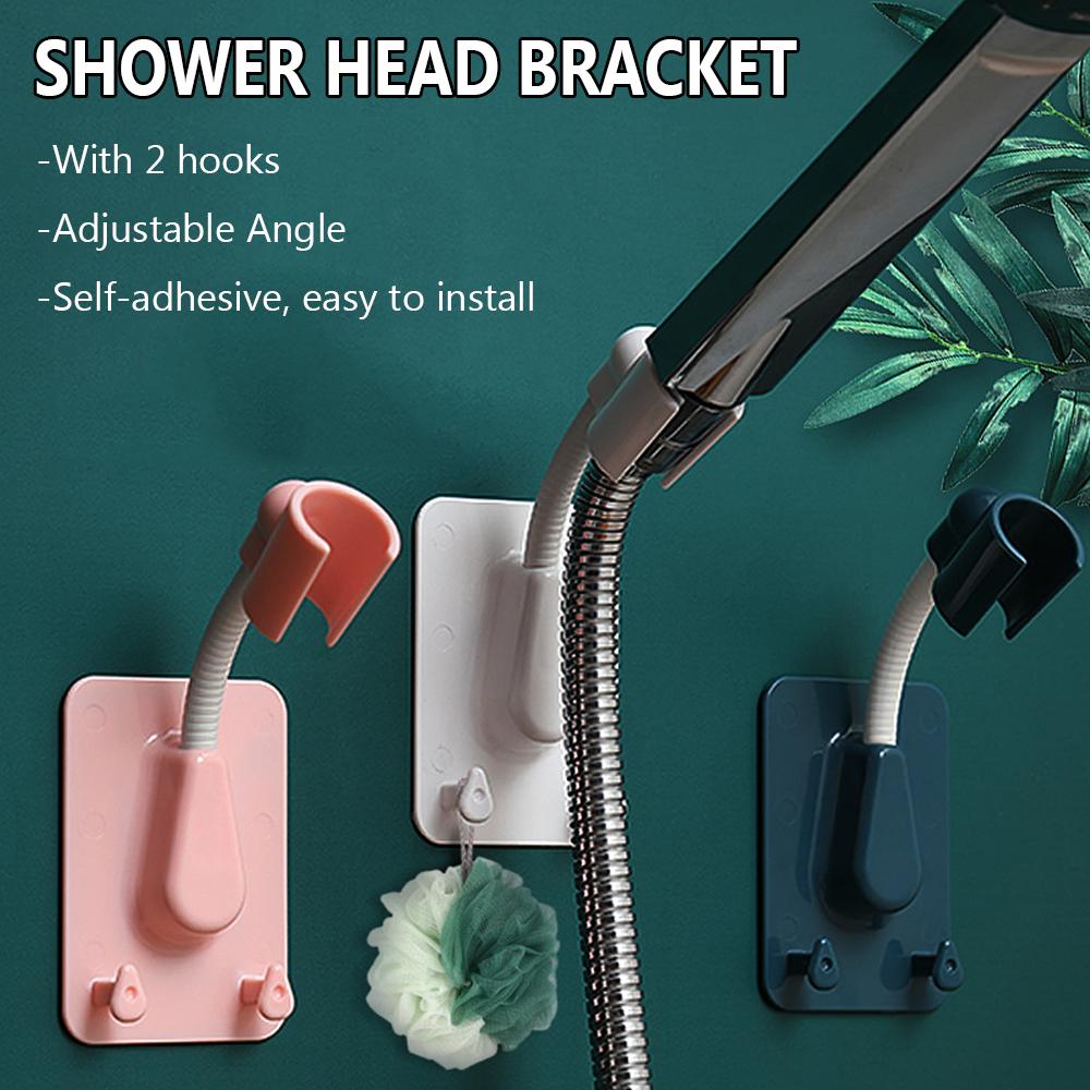 Adjustable Shower Head Holder Bath Rack Shower Bracket With 2 Hooks Bathroom Accessories