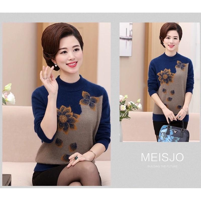 ÁO LEN TRUNG NIÊN PHỐI HOA SANG TRỌNG_ ÁO ẤM MÙA ĐÔNG CHO BÀ CHO MẸ