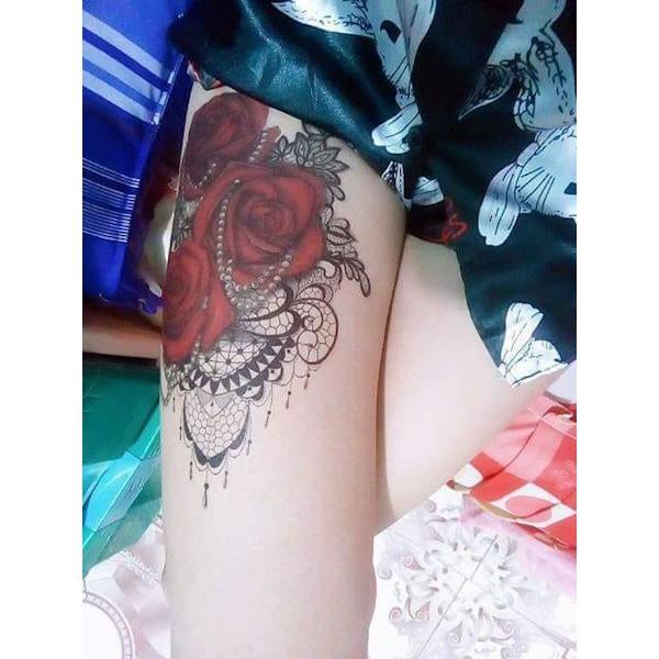 Hình xăm dán hoa hồng khoe sắc xuân 15x21cm