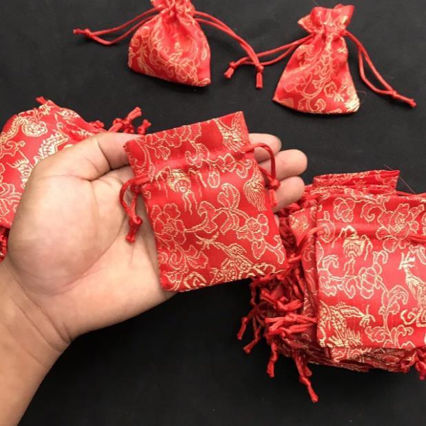 Combo 10 Túi gấm đỏ thiêu Long Phụng, đựng trang sức, đồng xu