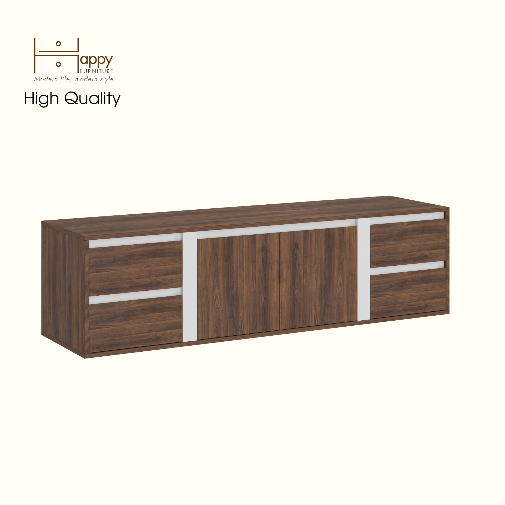 HAPPY FURNITURE , Kệ TV 2 cửa mở 4 ngăn kéo , KTV_107 , 165cm x 45cm x 45cm DxRxC