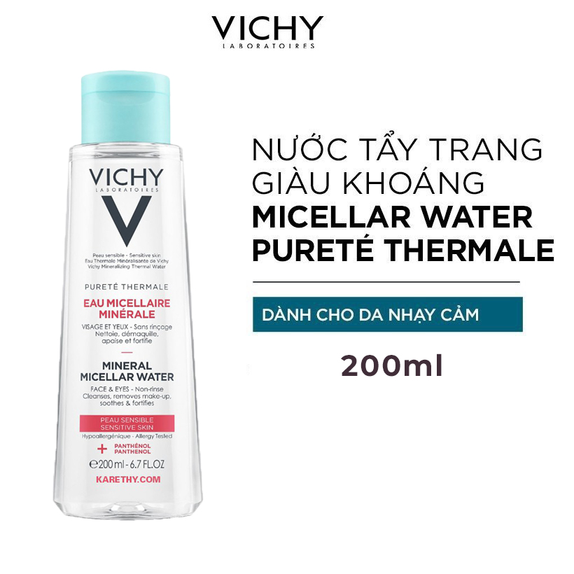 Nước tẩy trang dành cho da nhạy cảm VICHY Pureté Thermale Mineral Micellar Water (200ml) - Tặng Móc Khóa