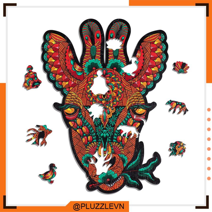 PLUZZLE Bộ xếp hình gỗ đồ chơi puzzle ghép hình con vật độc đáo - Hươu Cao Cổ – PZ058