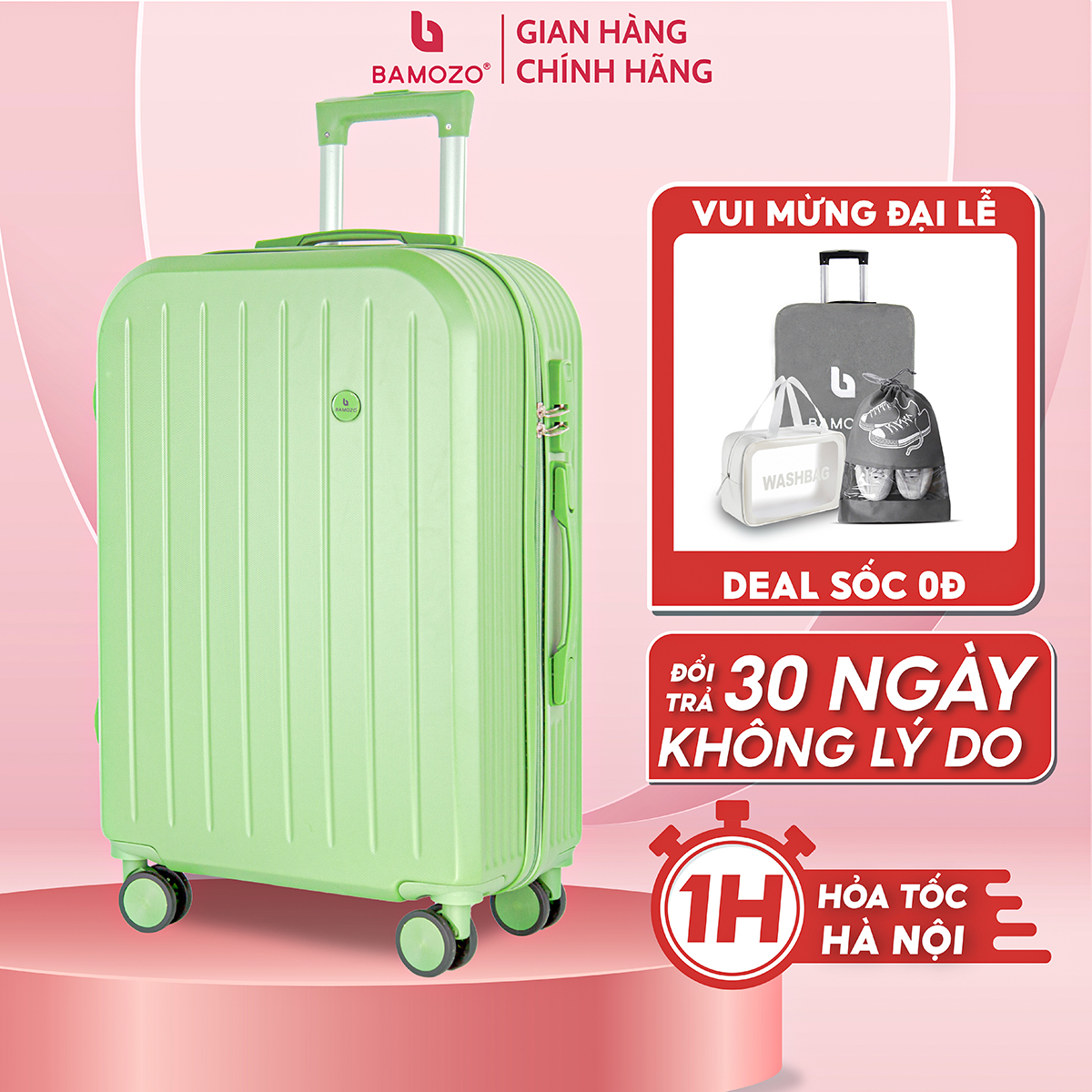 Vali Du Lịch Bamozo 8812 Màu Xanh Lá Size 20/24 Nhựa ABS Bền Đẹp Chống Va Đập Bảo Hành 5 Năm