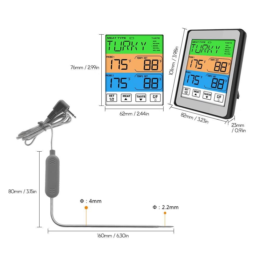 Máy đo nhiệt độ, độ ẩm thức ăn màn hình LED bằng ABS và thép không gỉ