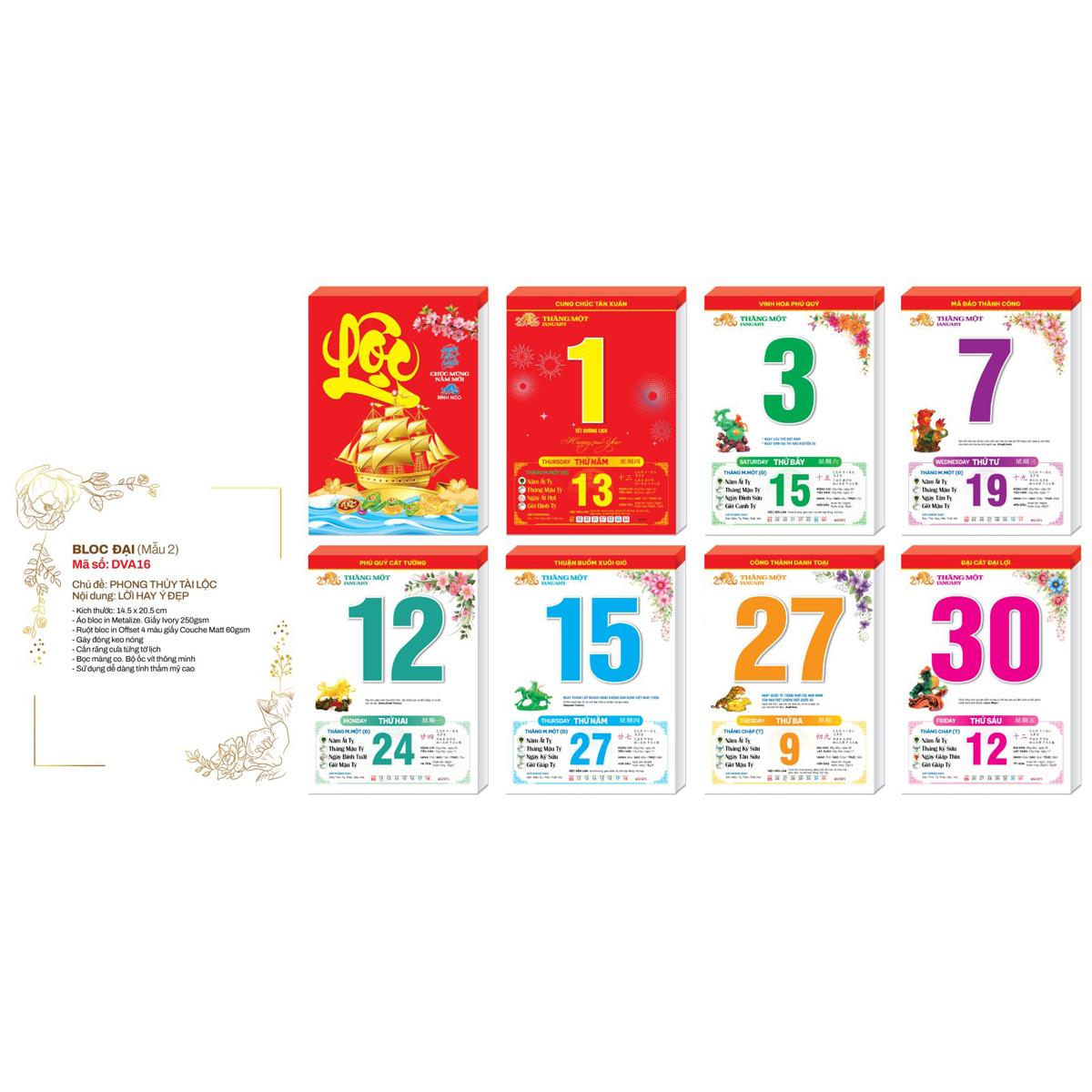 Lịch Bloc Đại 2026 - Phong Thủy Tài Lộc - Lời Hay Ý Đẹp - Đai Việt Á DVA16