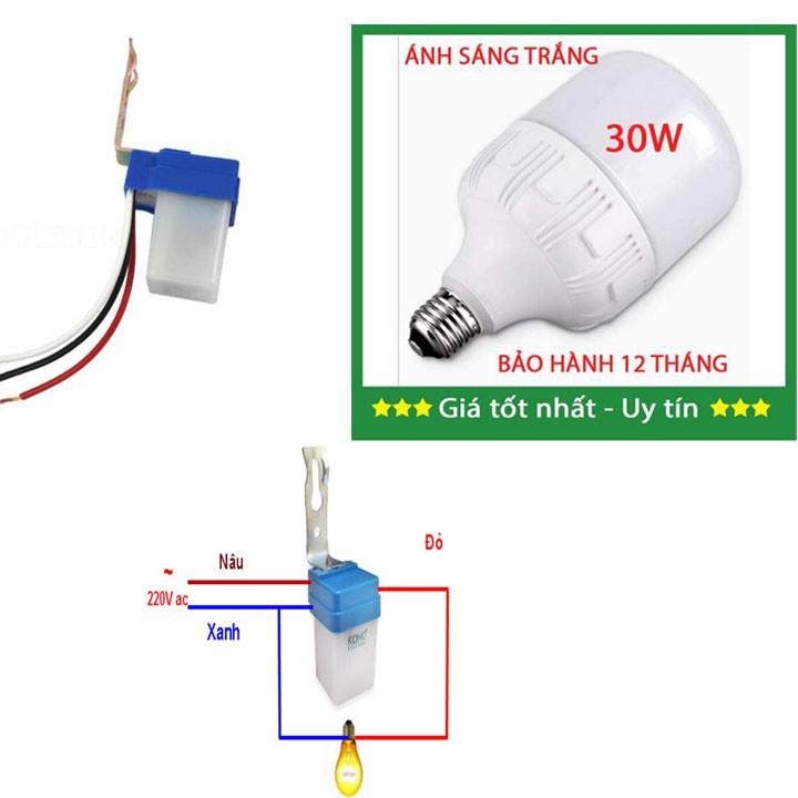 Bo 2 san pham cong tac cam bien anh sang va bong Đèn trụ 30w siêu sáng tiết kiệm điện, tien dung cho gia dinh SIGATO5039