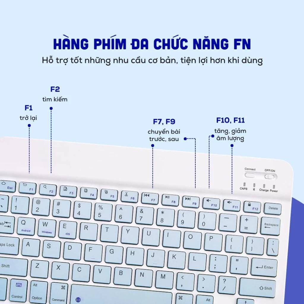 Bàn phím không dây Bluetooth mini dùng được cho IOS Android Windows thiết kế nhỏ gọn, không gây tiếng ồn