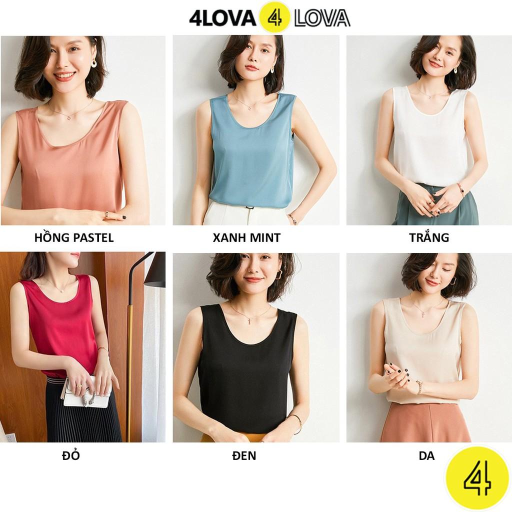 Áo sát nách nữ cổ tròn 4LOVA chất lụa satin cao cấp phong cách Hàn Quốc