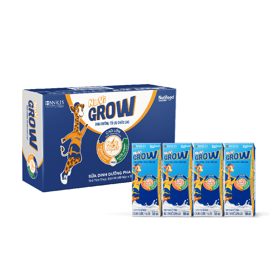 Thùng 48 Hộp 180ml Sữa Bột Pha Sẵn Nuvi Grow Trên 1 Tuổi - Phát Triển Chiều Cao