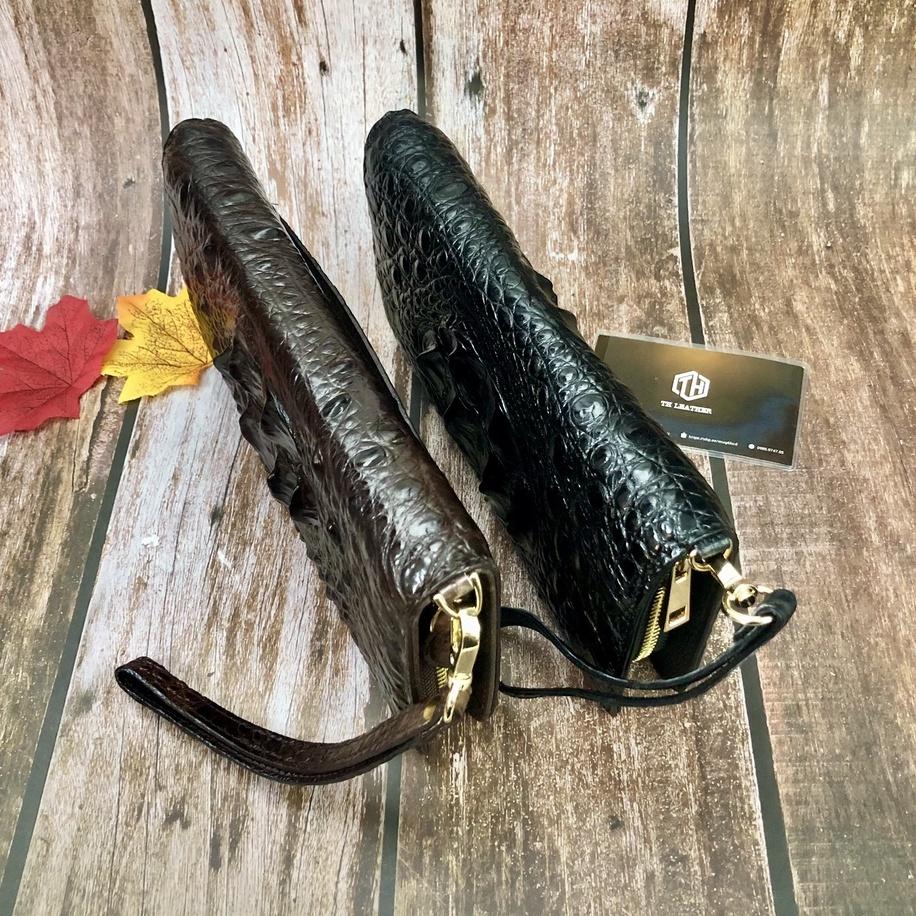 Clutch Da Cá Sấu Thật 1 Khóa - Clutch Cá Sấu 6 Gù Hàng Hiếm, Ví Dài Cầm Tay Có Ngăn Đựng Điện Thoại, BH 24 Tháng