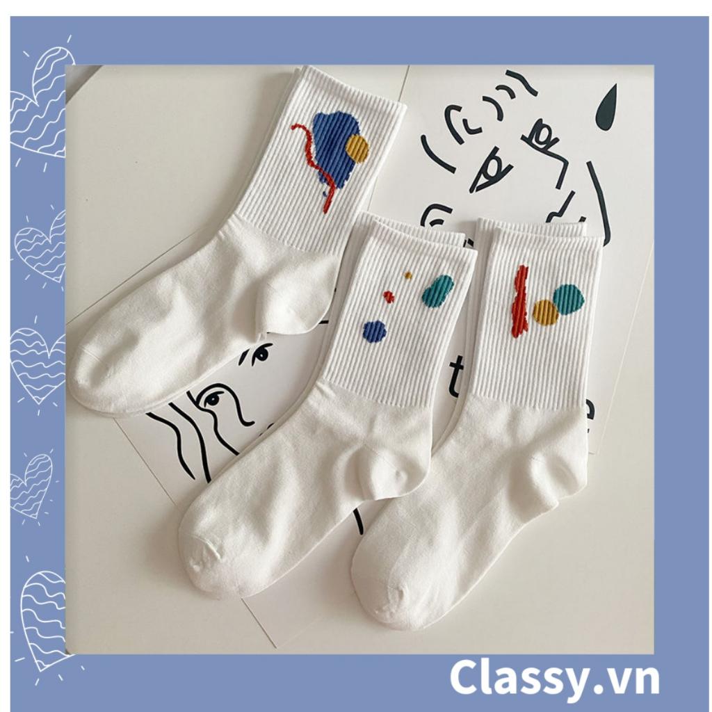 Tất cổ cao, vớ cổ cao Classy màu trắng họa tiết ngẫu nhiên vệt màu phần cổ tất G1359