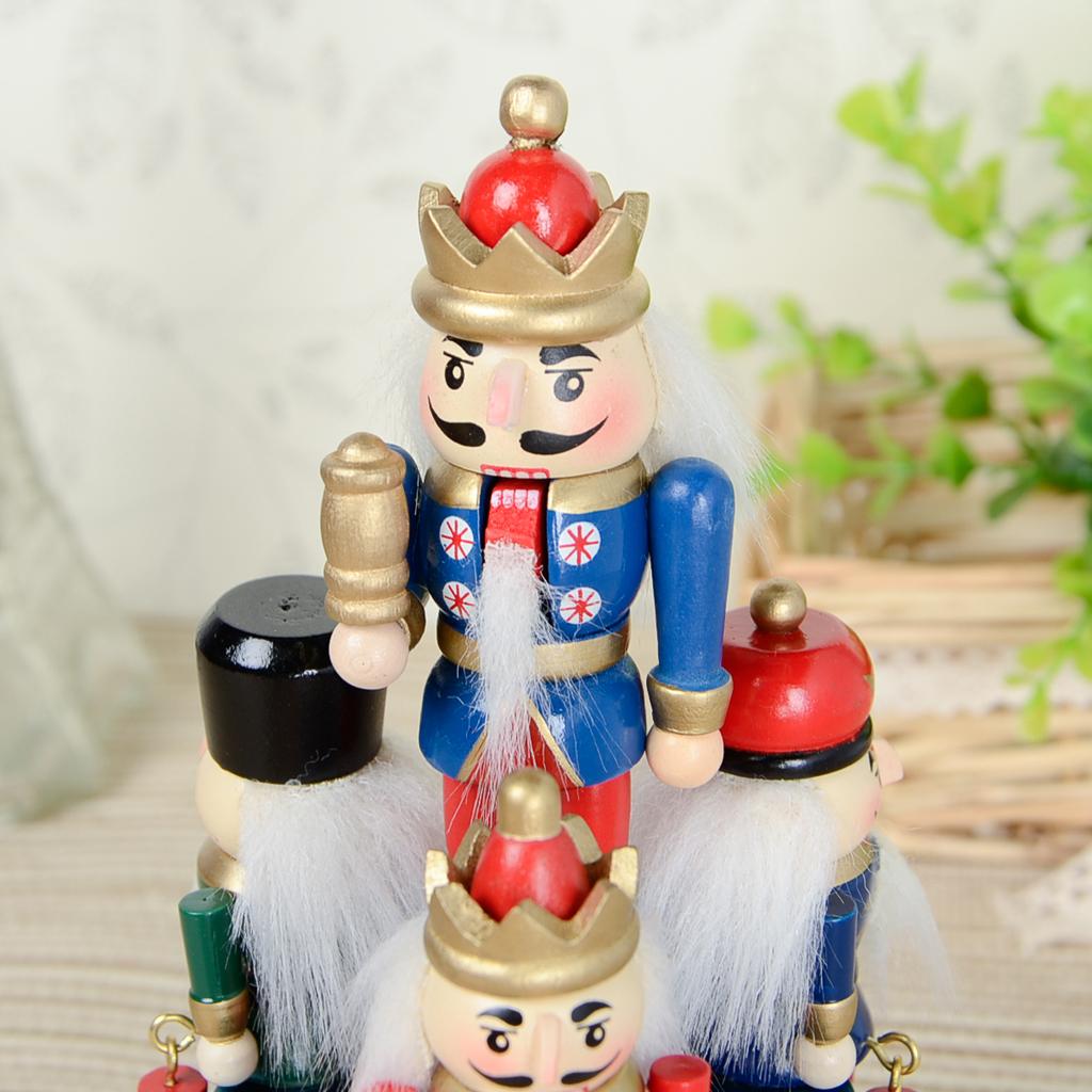 Wooden Nutcracker 4 Soliders Music Box Wind Up Toy Gift