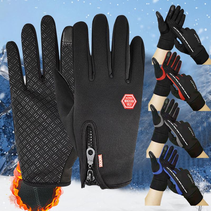 Găng tay xe đạp đi xe đạp nam Màn hình cảm ứng Windproof MTB Găng tay xe máy ấm áp Motorcycle Zipper Women Găng tay Color: A Size: M