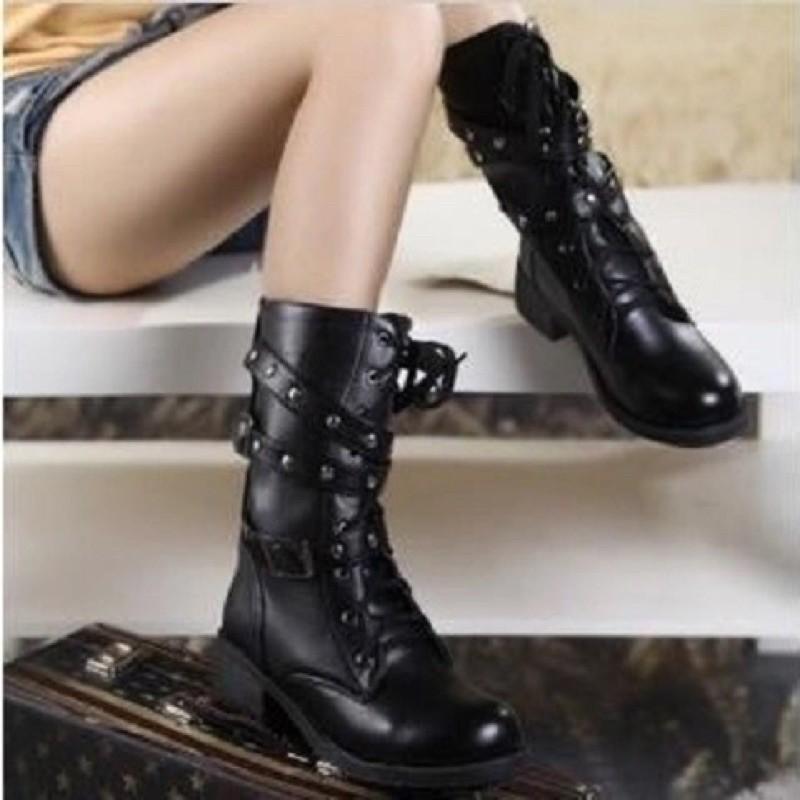 [Boot chiến binh] [Cá tính] ]QUÀ TẶNG] Boot siêu xinh cổ cao PU