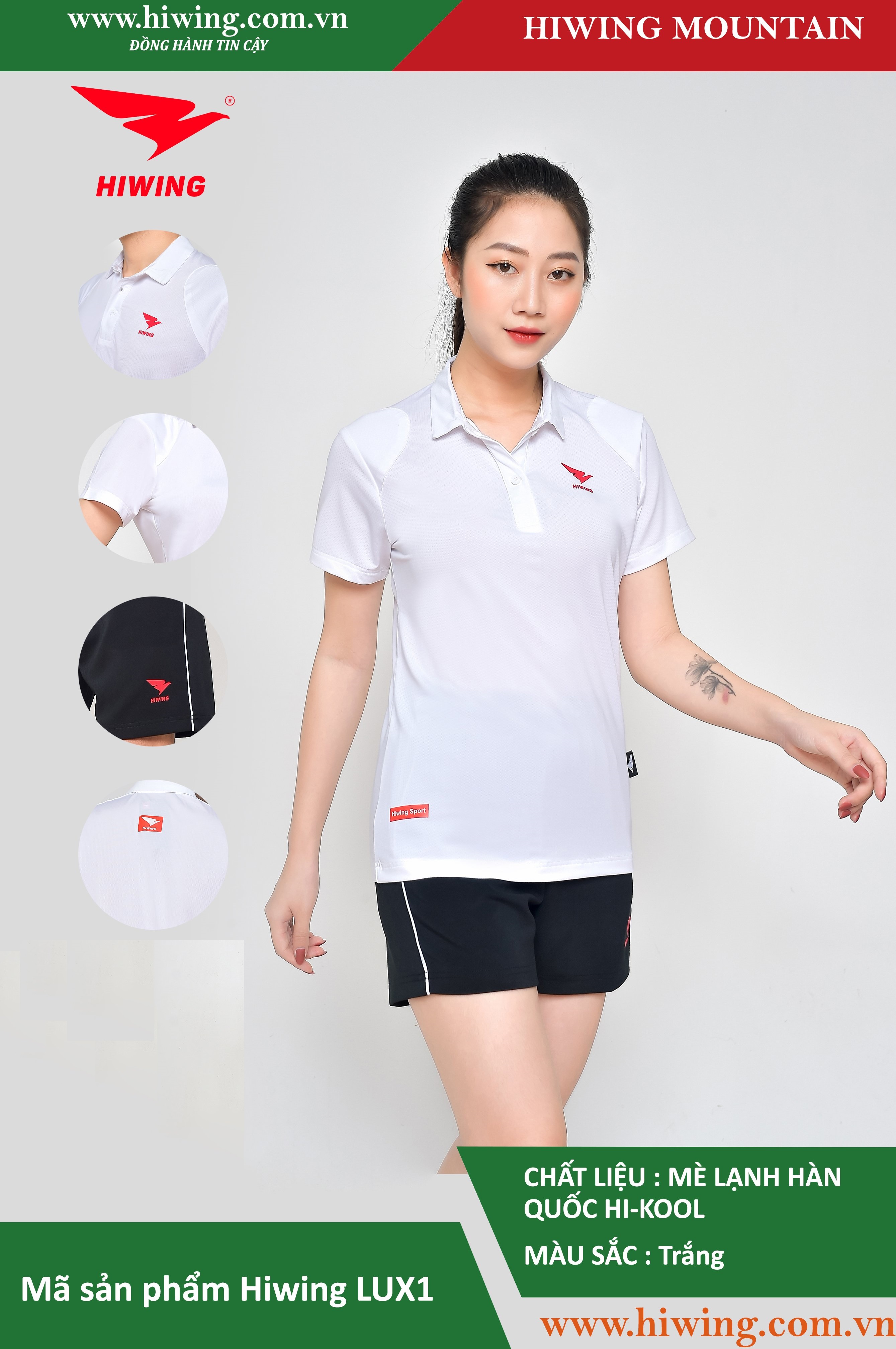 Áo tennis, áo cầu lông Hiwing Mountain Lux 1 màu trắng