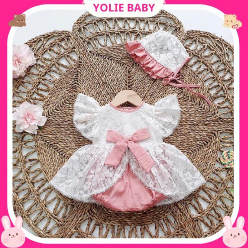 Body váy ren hồng tặng kèm mũ xinh cho bé sơ sinh -12kg