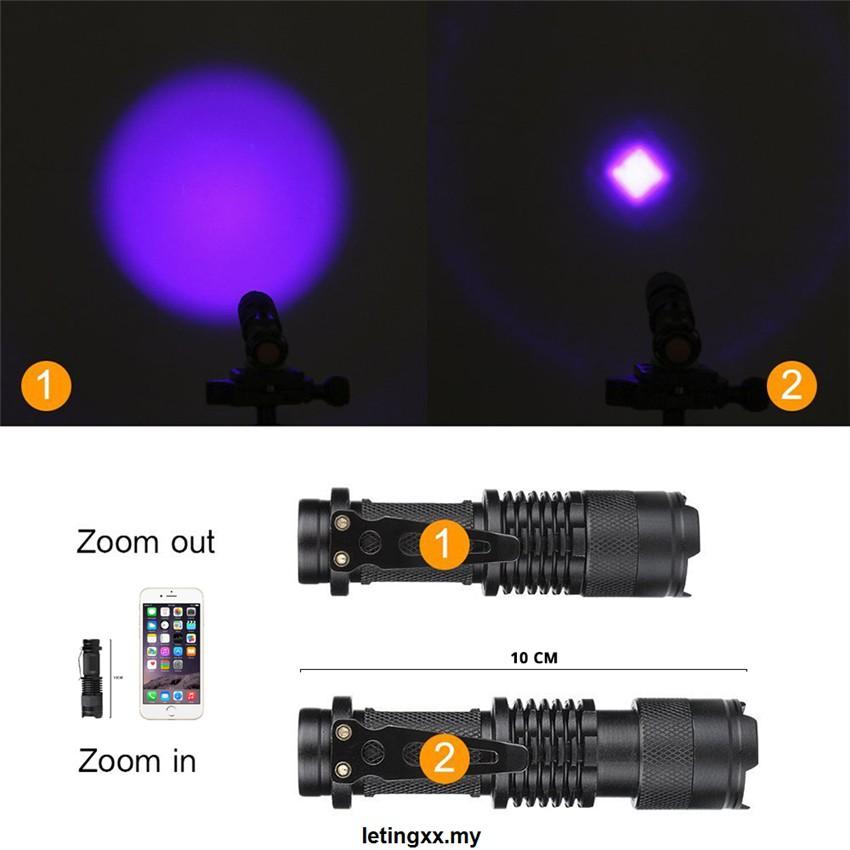 Đèn Pin Led Tia Cực Tím Mini Có Chức Năng Zoom Được Tiện Dụng