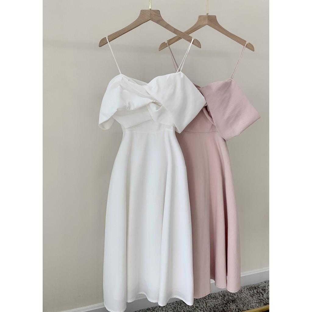 Đầm 2 dây xòe xoắn ngực