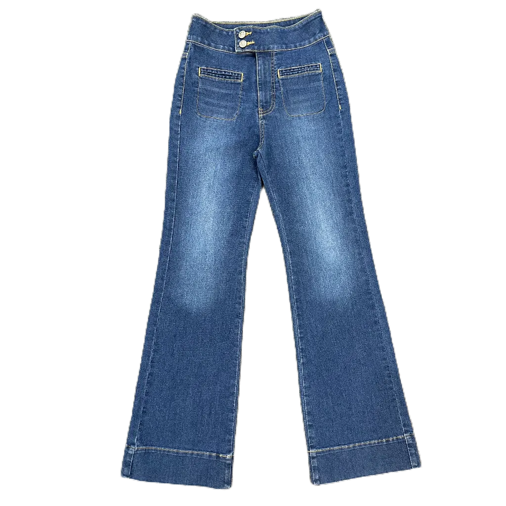 Quần jean nữ Ống Rộng SJP06 Quần bò gấu Bản To, quần bò Baggy nữ phom Suông chất jeans Co Giãn, thương hiệu Samma Jeans - BLUE