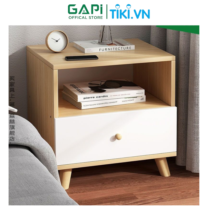 Tủ đầu giường GAPI có ngăn gỗ phối trắng, tab đầu giường tạo điểm nhấn cho không gian GP109
