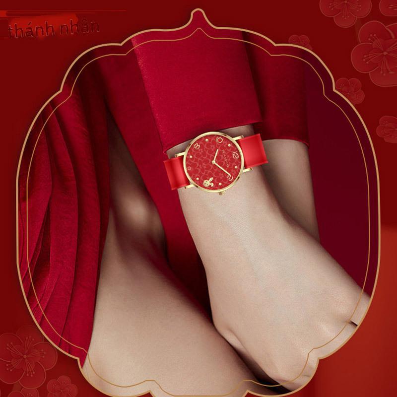 Phong cách mới nhất thỏ năm cung hoàng đạo đồng hồ năm sinh năm nhỏ đồng hồ màu đỏ thời trang chống thấm nước hoa văn sunburst đồng hồ thạch anh nữ đồng hồ
