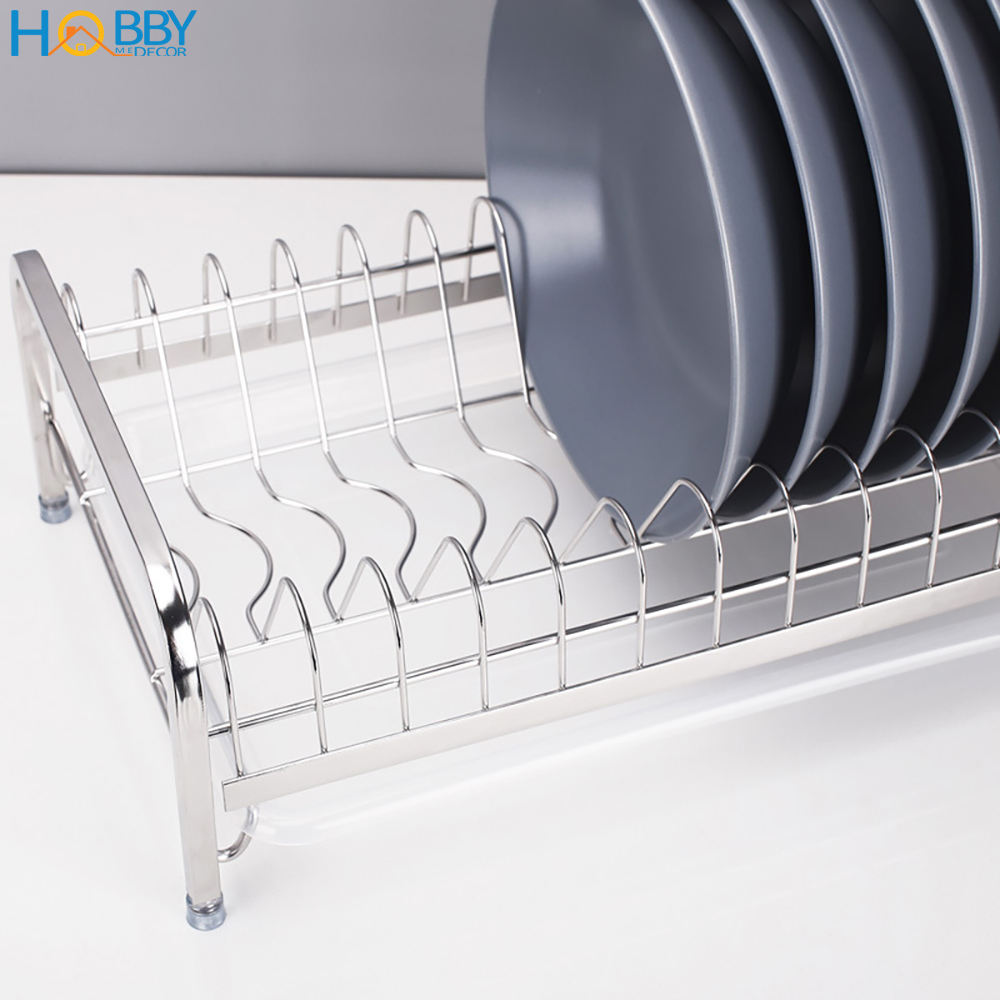 Kệ úp đĩa lớn nhỏ Inox 304 HOBBY Home Decor KUD14 - không rỉ có và khay hứng nước