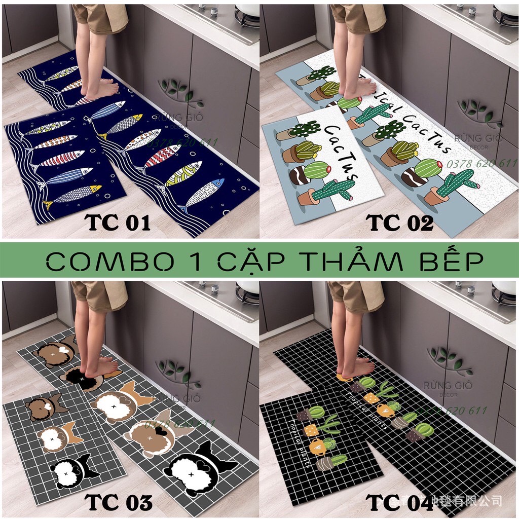 Bộ thảm bếp nỉ nhung lì cao cấp TB35 chống trượt, in 3D phong cách Hàn Quốc cho phòng bếp hiện đại- màu ngẫu nhiên