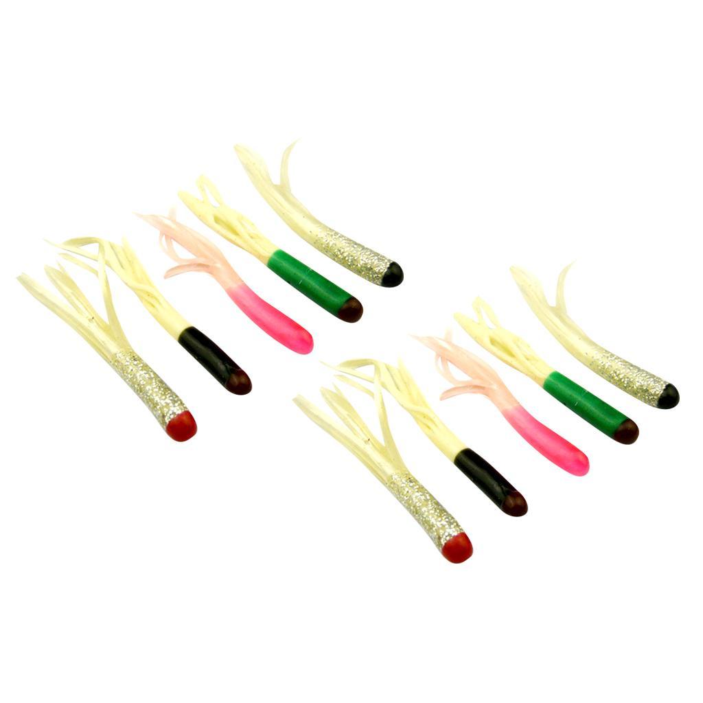 10pcs Lifelike Hoochie Squid Octopus Skirts Lures Soft Fishing Baits Saltwater Mixed Color 5cm
